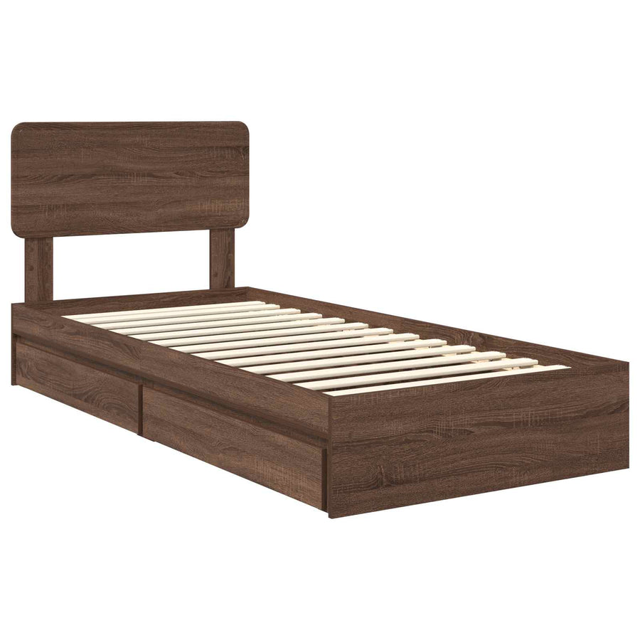 Opslag bed met hoofdeinde Bruin Eiken 75 x 190 cm Bewerkt hout
