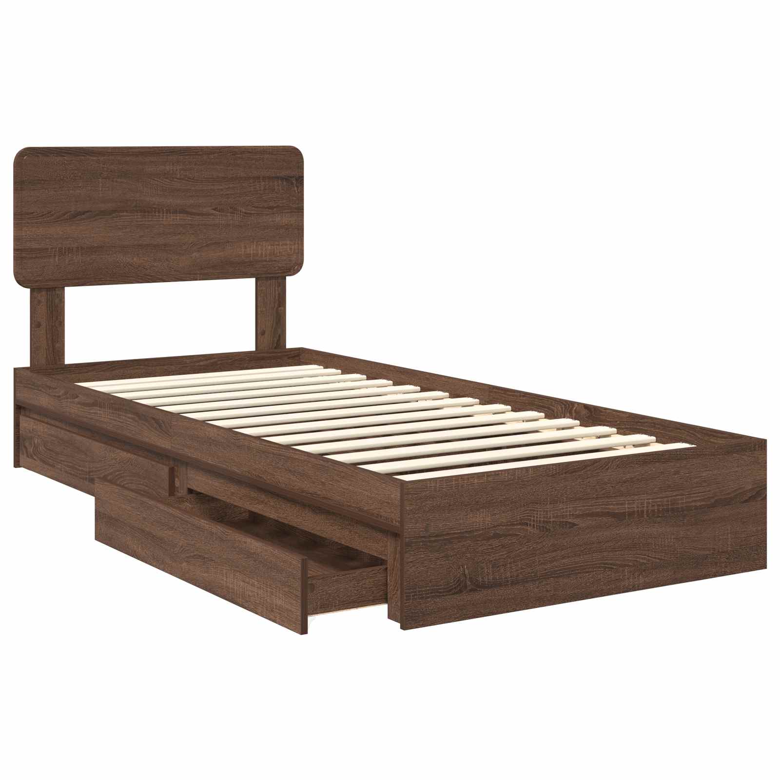 Opslag bed met hoofdeinde Bruin Eiken 75 x 190 cm Bewerkt hout