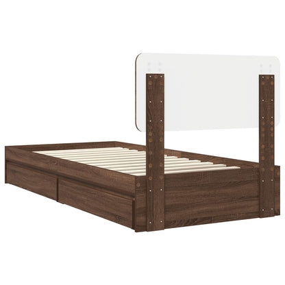 Opslag bed met hoofdeinde Bruin Eiken 75 x 190 cm Bewerkt hout