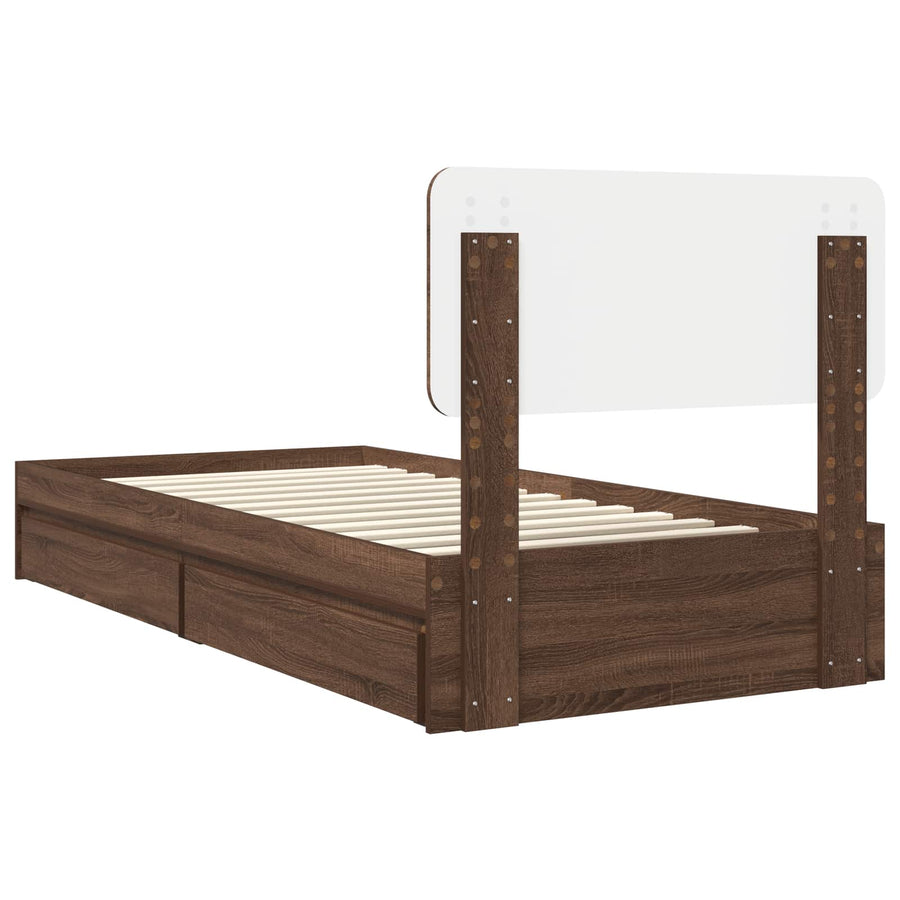 Opslag bed met hoofdeinde Bruin Eiken 75 x 190 cm Bewerkt hout