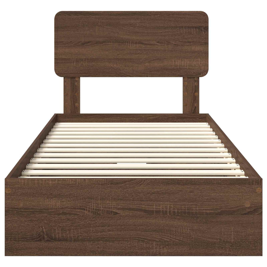 Opslag bed met hoofdeinde Bruin Eiken 75 x 190 cm Bewerkt hout