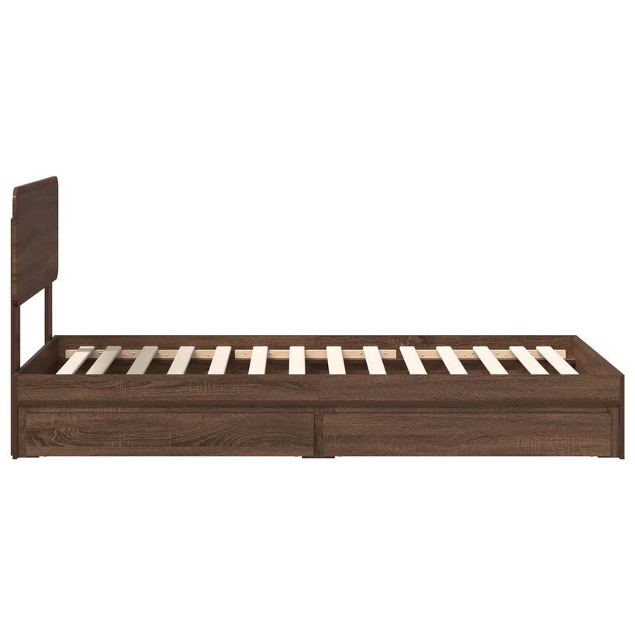Opslag bed met hoofdeinde Bruin Eiken 75 x 190 cm Bewerkt hout