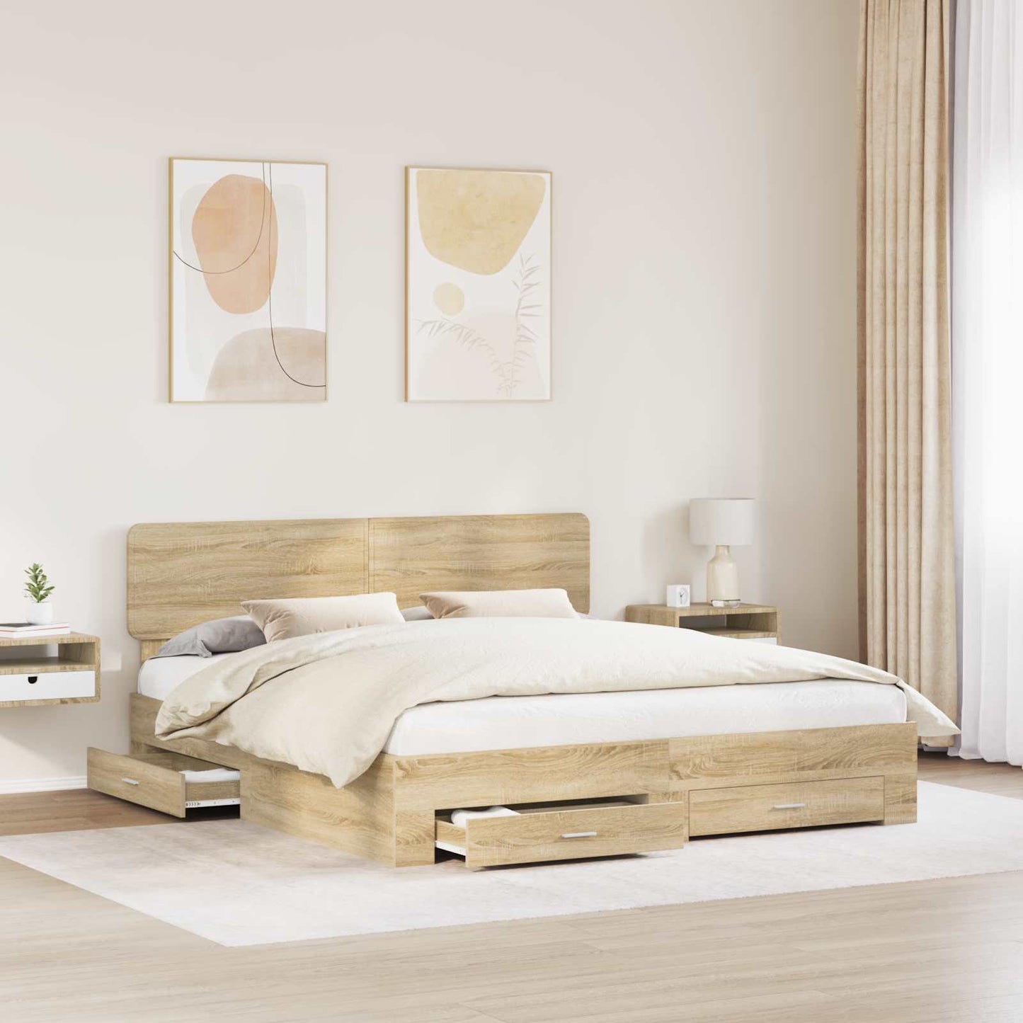 Bedframe met hoofdeinde Sonoma Eiken 200 x 200 cm Bewerkt hout