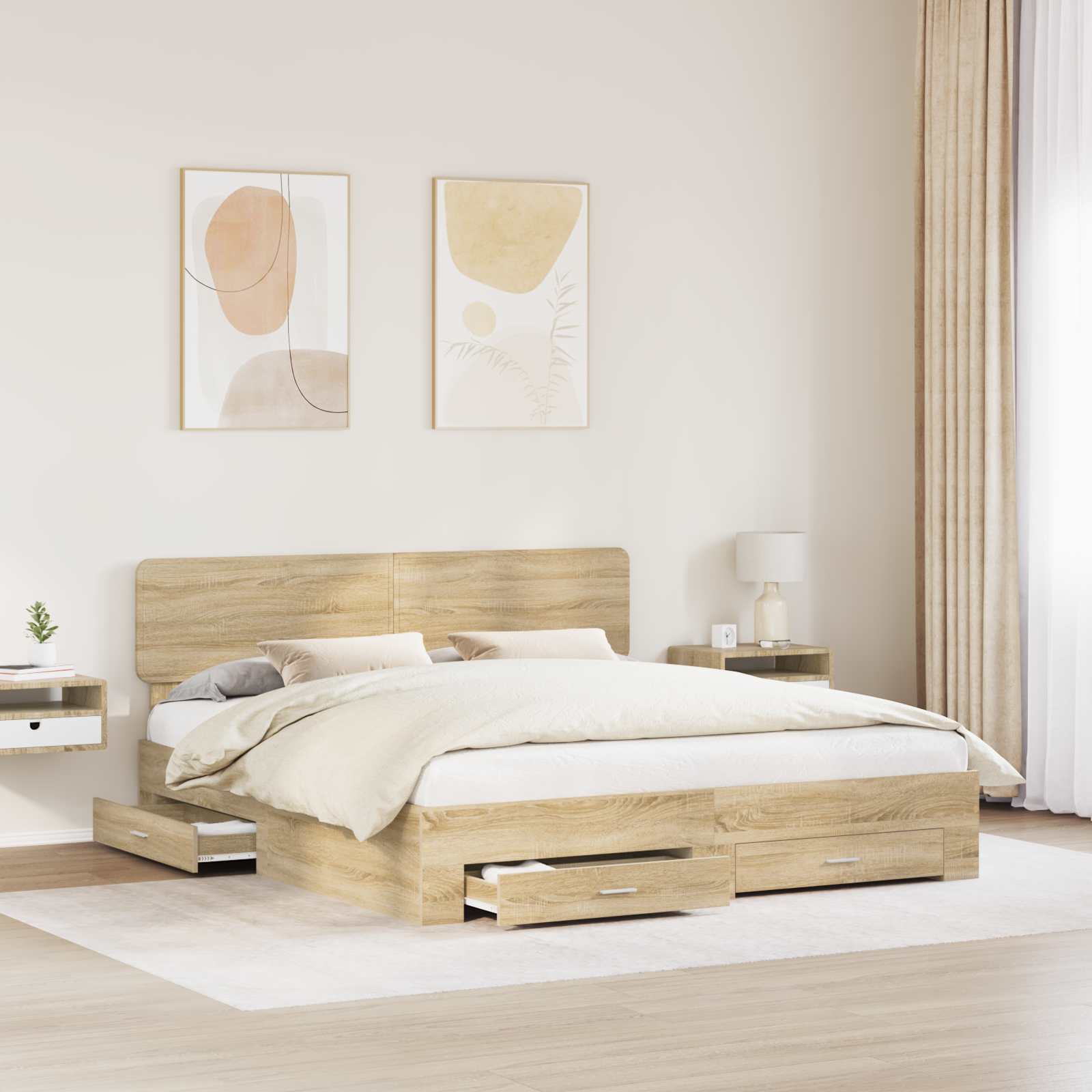 Bedframe met hoofdeinde Sonoma Eiken 200 x 200 cm Bewerkt hout