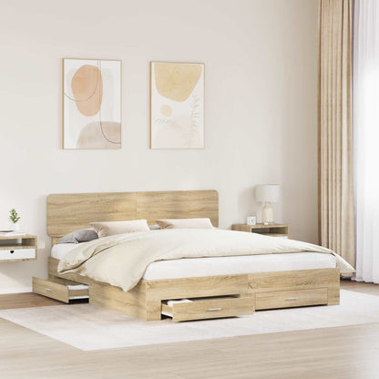 Bedframe met hoofdeinde Sonoma Eiken 200 x 200 cm Bewerkt hout