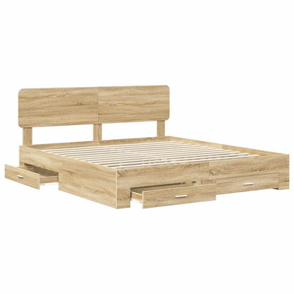 Bedframe met hoofdeinde Sonoma Eiken 200 x 200 cm Bewerkt hout