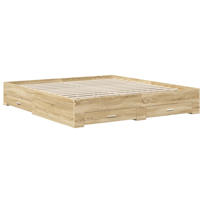Bedframe met hoofdeinde Sonoma Eiken 200 x 200 cm Bewerkt hout