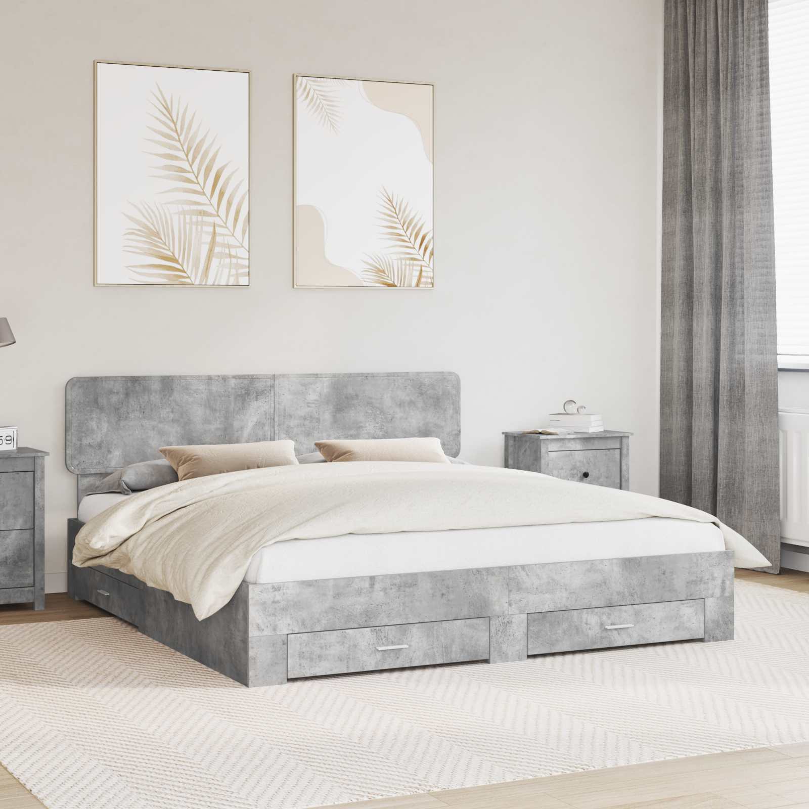 Bedframe met hoofdeinde Beton Grijs 200 x 200 cm Bewerkt hout