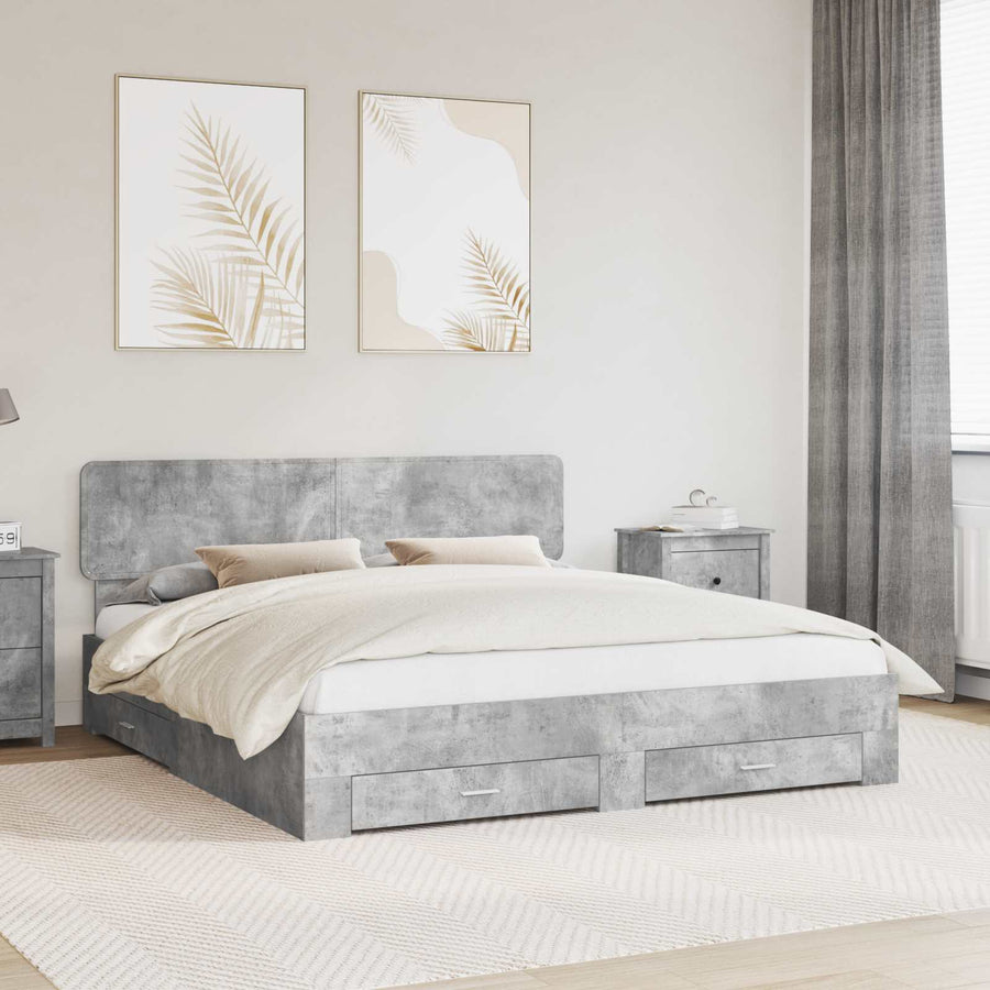 Bedframe met hoofdeinde Beton Grijs 200 x 200 cm Bewerkt hout