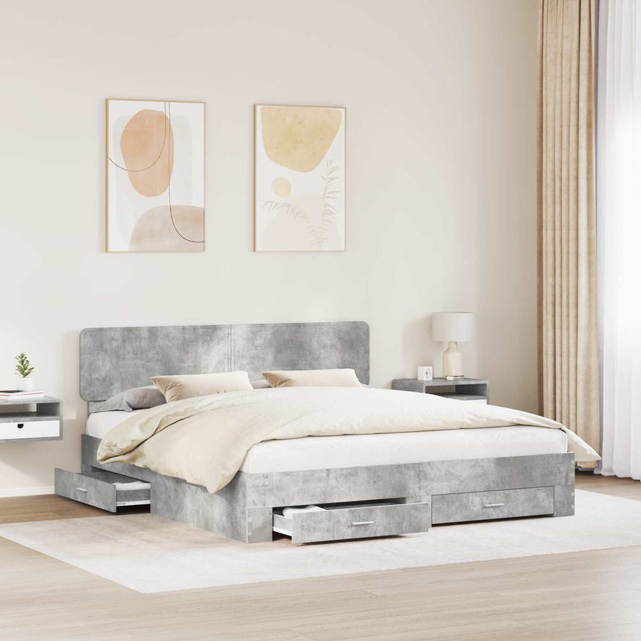 Bedframe met hoofdeinde Beton Grijs 200 x 200 cm Bewerkt hout