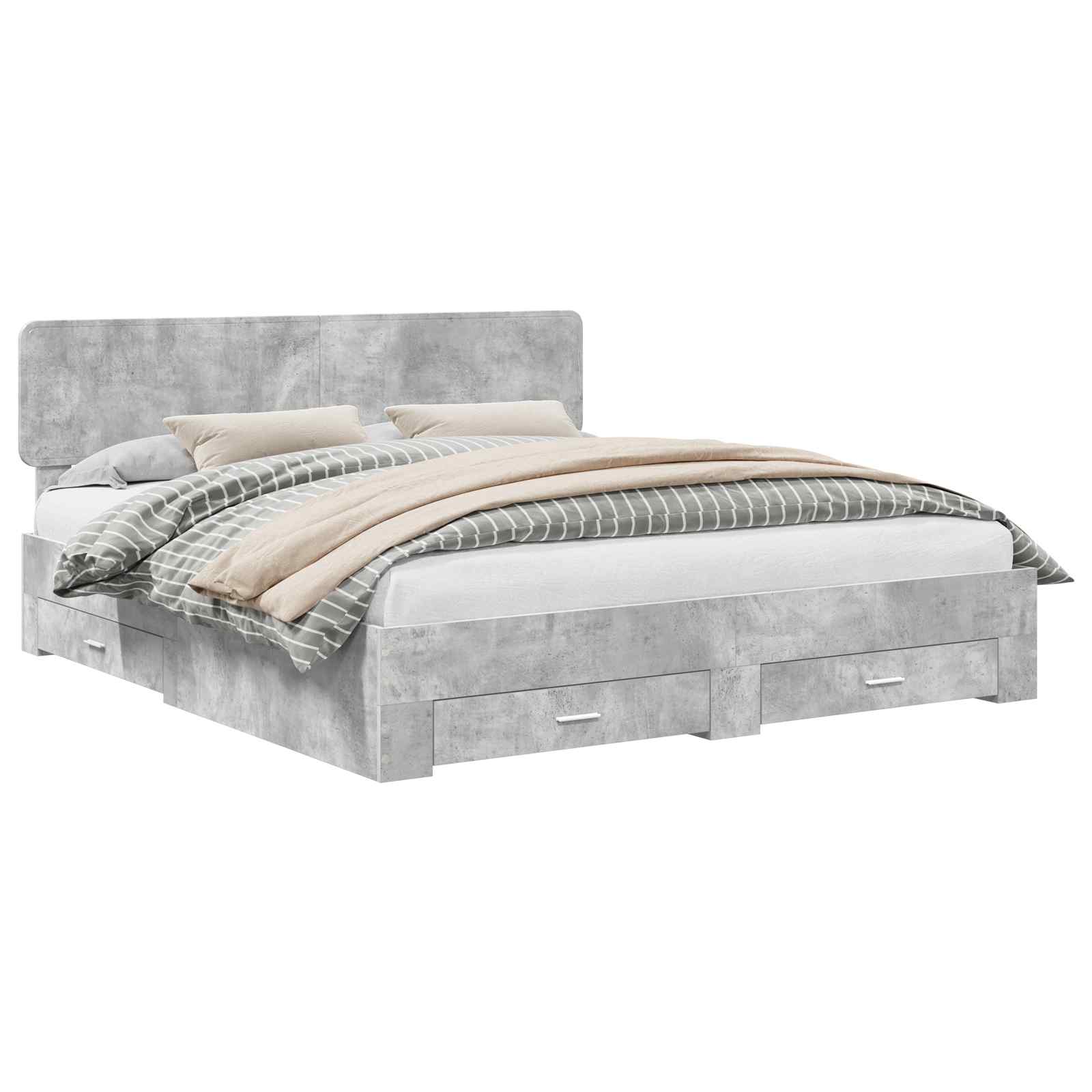 Bedframe met hoofdeinde Beton Grijs 200 x 200 cm Bewerkt hout