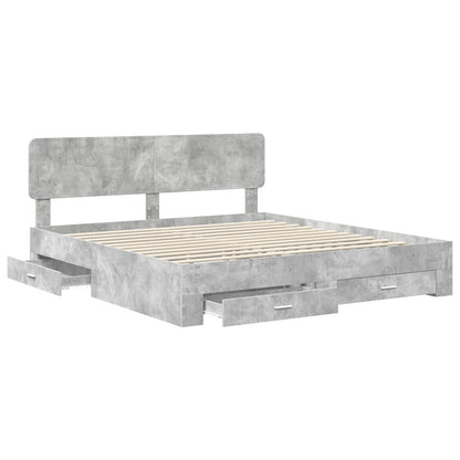 Bedframe met hoofdeinde Beton Grijs 200 x 200 cm Bewerkt hout