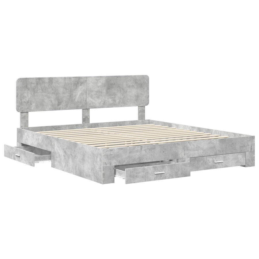 Bedframe met hoofdeinde Beton Grijs 200 x 200 cm Bewerkt hout