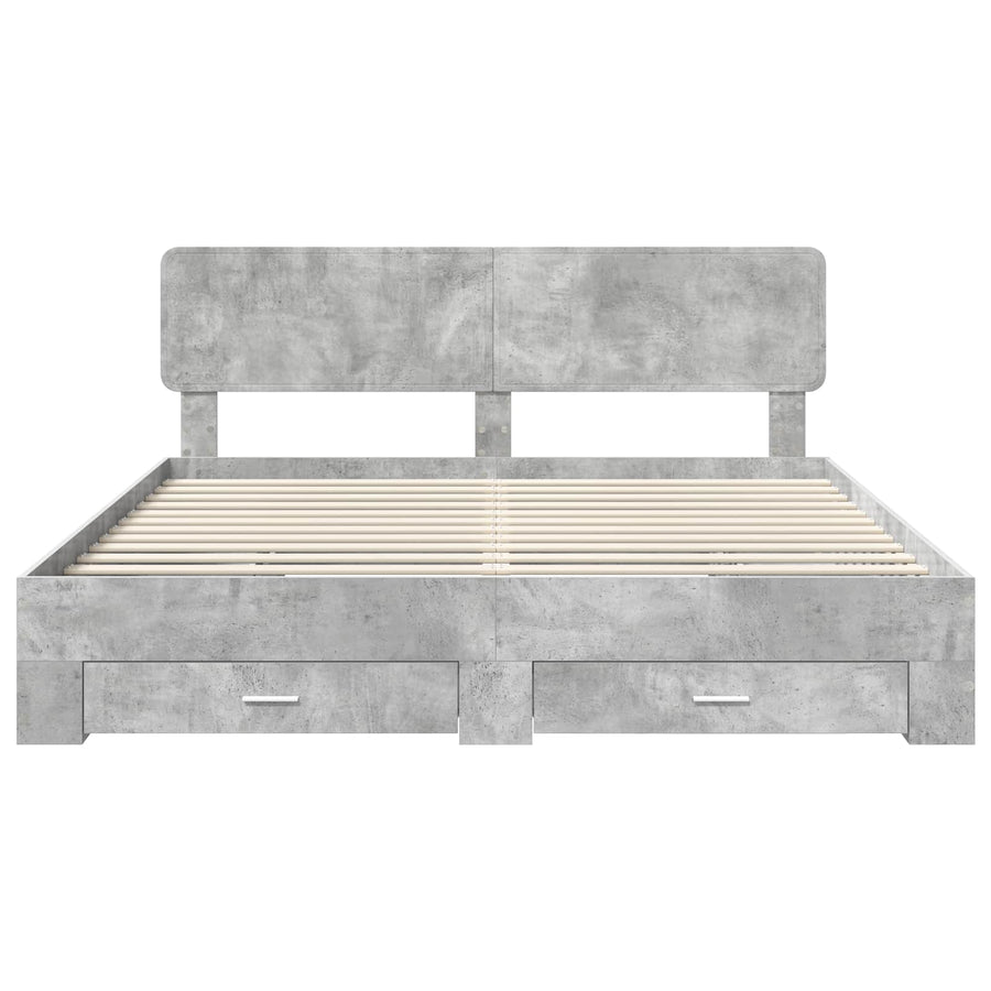 Bedframe met hoofdeinde Beton Grijs 200 x 200 cm Bewerkt hout
