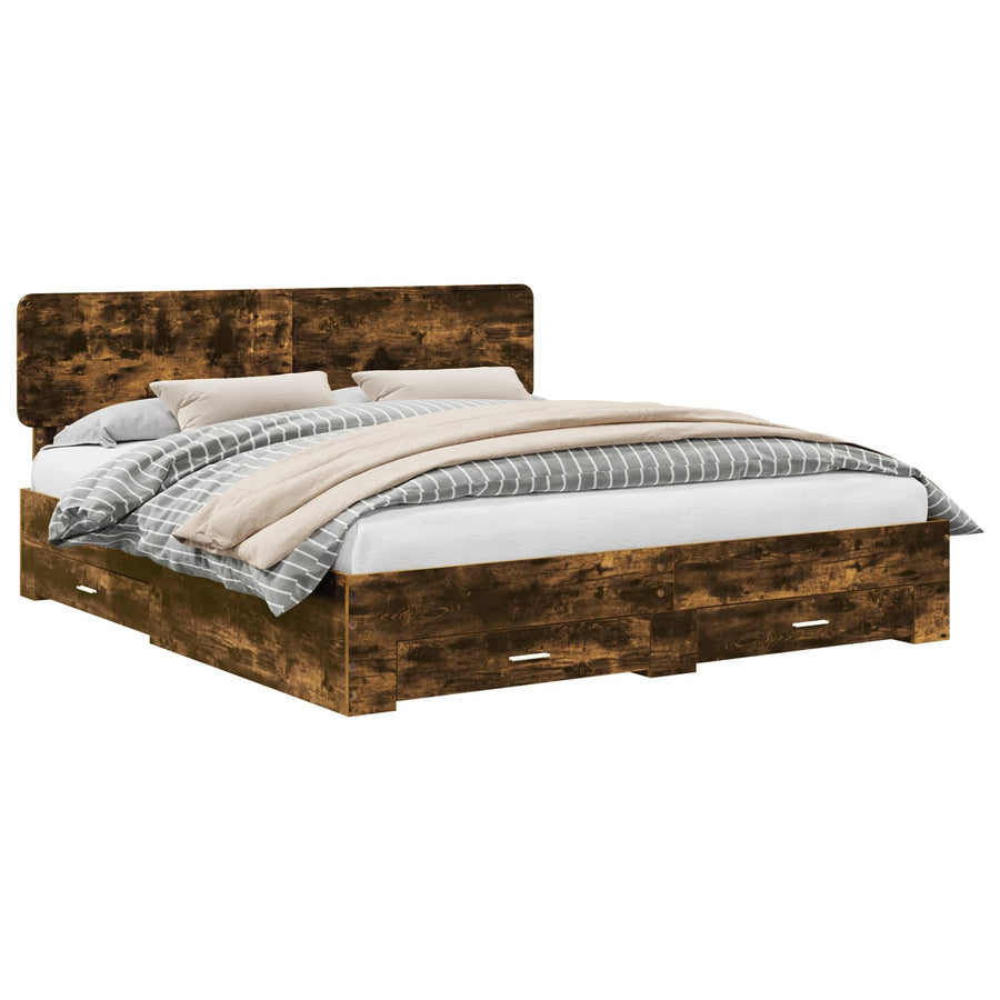 Bedframe met hoofdeinde Gerookt eiken 200 x 200 cm Bewerkt hout