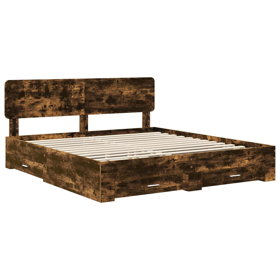 Bedframe met hoofdeinde Gerookt eiken 200 x 200 cm Bewerkt hout