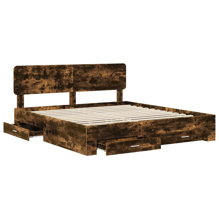 Bedframe met hoofdeinde Gerookt eiken 200 x 200 cm Bewerkt hout