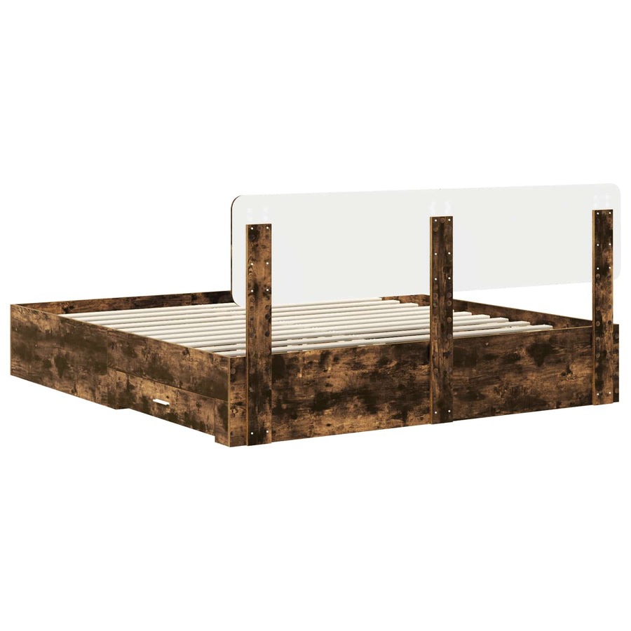 Bedframe met hoofdeinde Gerookt eiken 200 x 200 cm Bewerkt hout