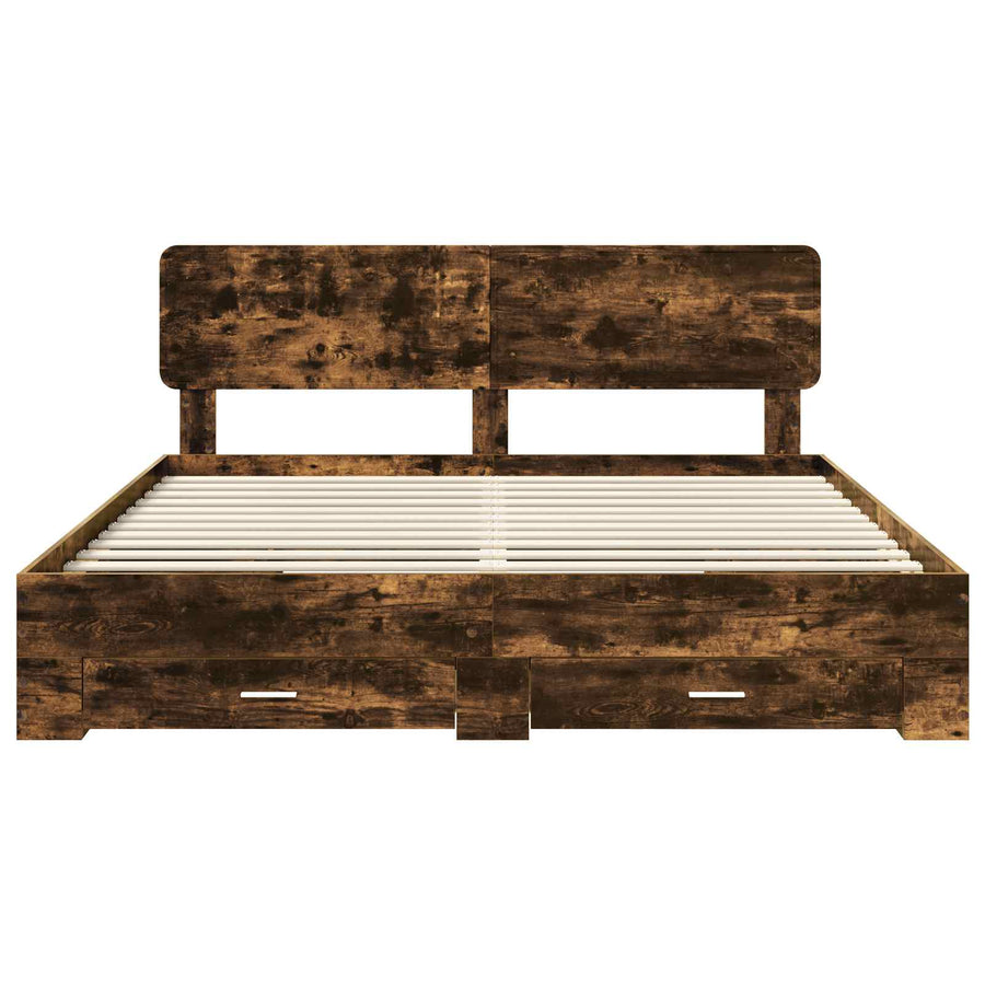 Bedframe met hoofdeinde Gerookt eiken 200 x 200 cm Bewerkt hout