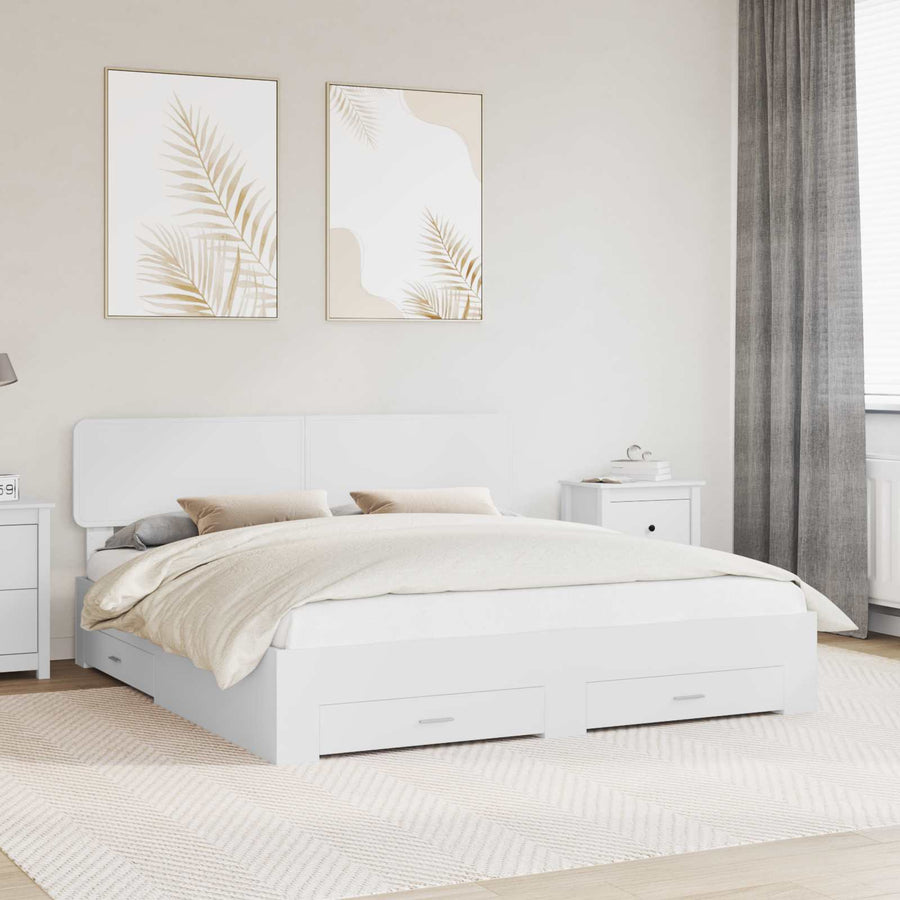 Bedframe met hoofdeinde met lade Wit 180 x 200 cm Bewerkt hout