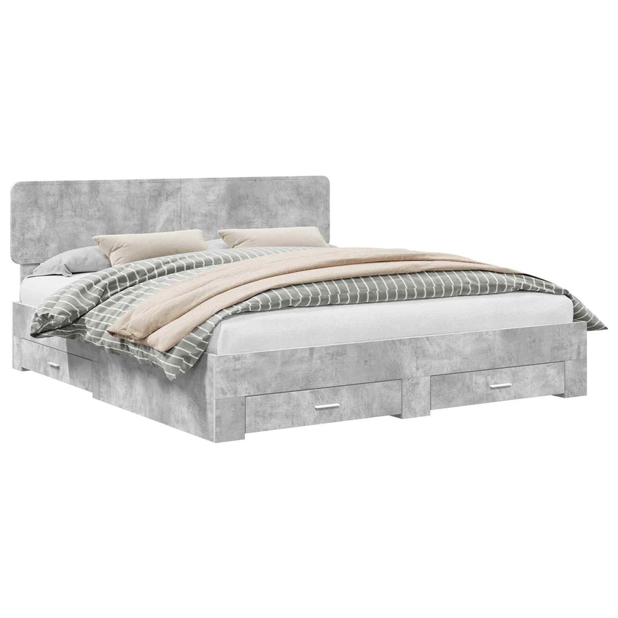 Bedframe met hoofdeinde Beton Grijs 180 x 200 cm Bewerkt hout