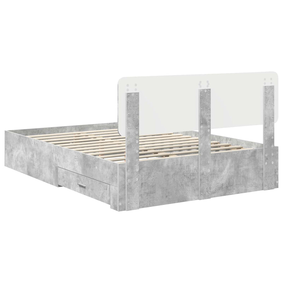 Bedframe met hoofdeinde Beton Grijs 160 x 200 cm Bewerkt hout