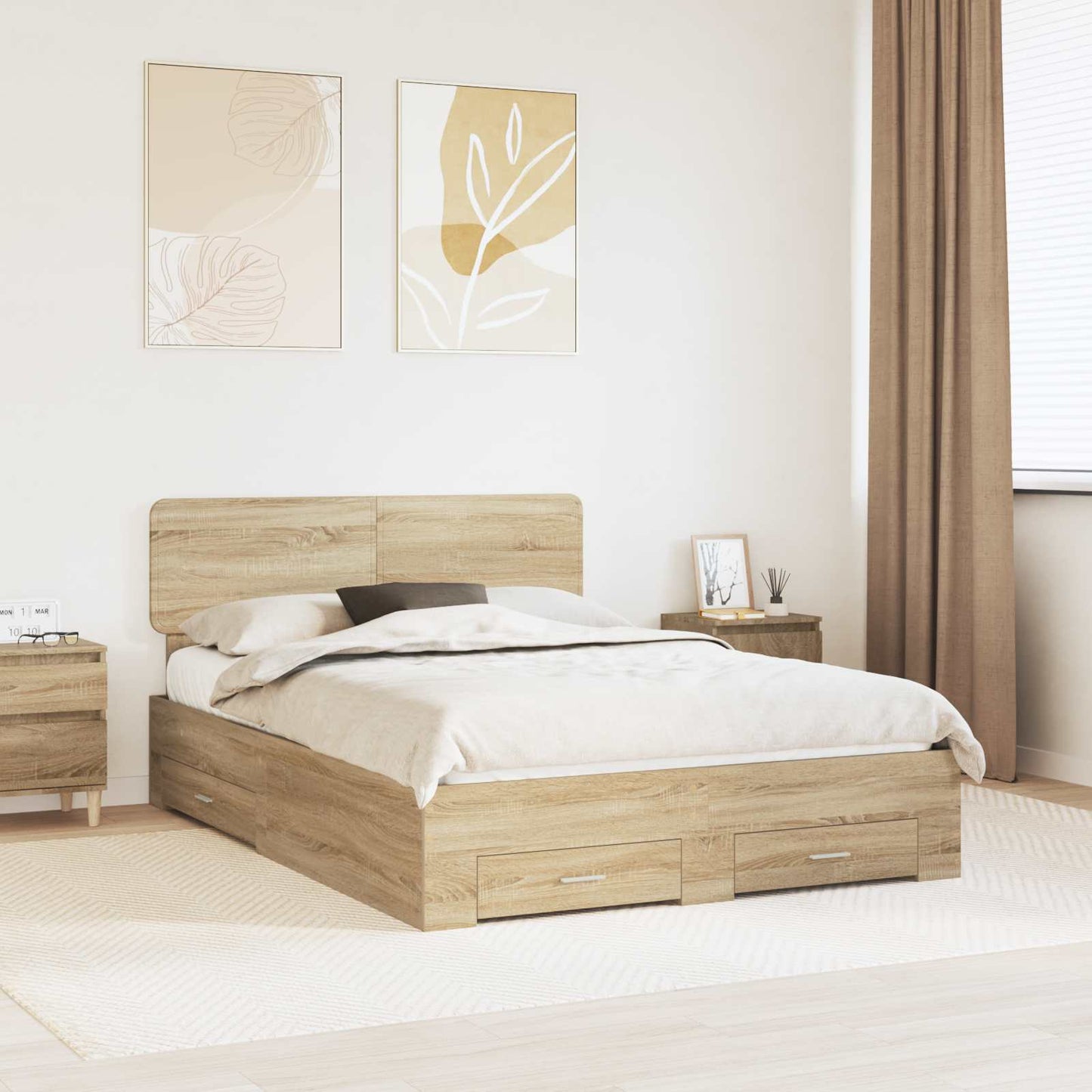 Bedframe met hoofdeinde Sonoma Eiken 150 x 200 cm Bewerkt hout