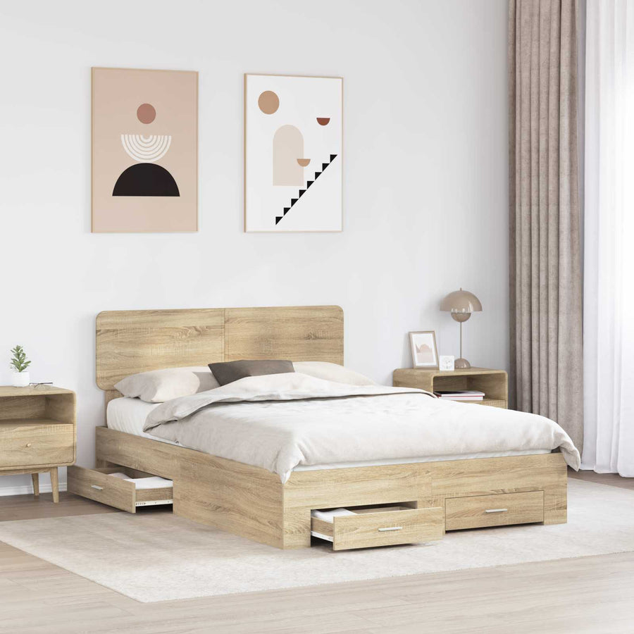 Bedframe met hoofdeinde Sonoma Eiken 150 x 200 cm Bewerkt hout