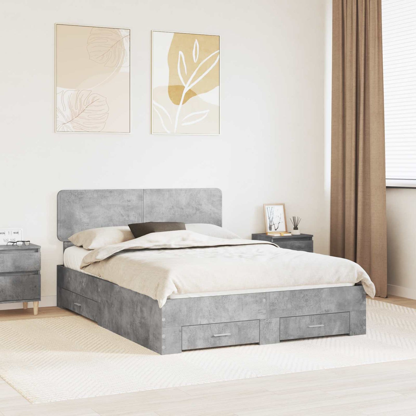 Bedframe met hoofdeinde Beton Grijs 150 x 200 cm Bewerkt hout