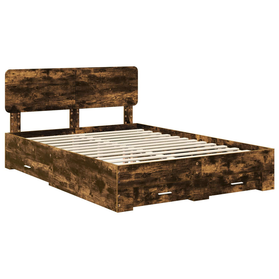 Bedframe met hoofdeinde Gerookt eiken 150 x 200 cm Bewerkt hout