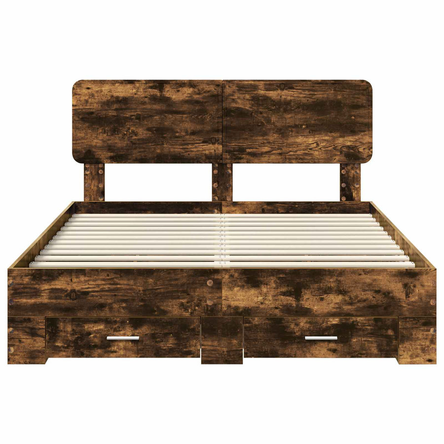 Bedframe met hoofdeinde Gerookt eiken 150 x 200 cm Bewerkt hout