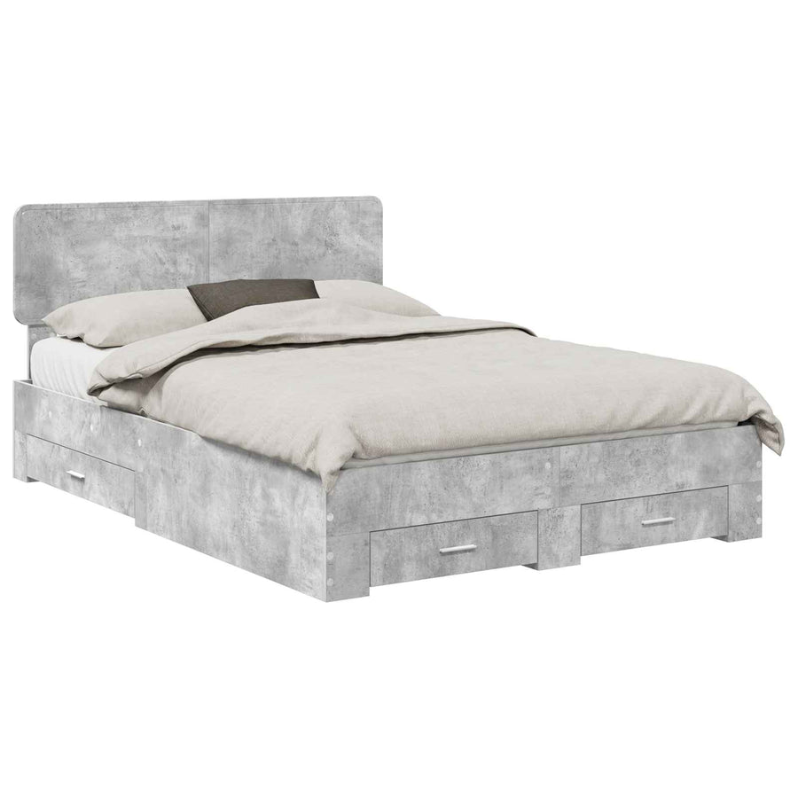 Bedframe met hoofdeinde Beton Grijs 140 x 200 cm Bewerkt hout