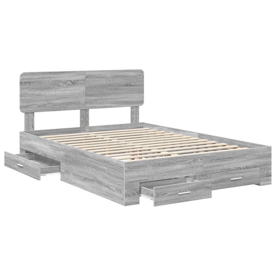 Bedframe met hoofdeinde Grijs Sonoma 140 x 200 cm Bewerkt hout