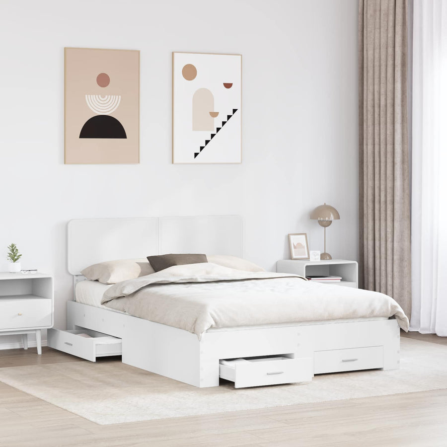 Bedframe met hoofdeinde met lade Wit 140 x 190 cm Bewerkt hout