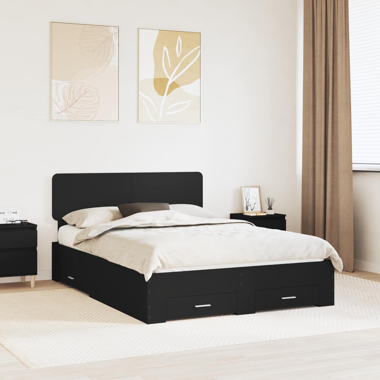Bedframe Met Hoofdeinde Bewerkt Hout 140 x 190 cm Zwart