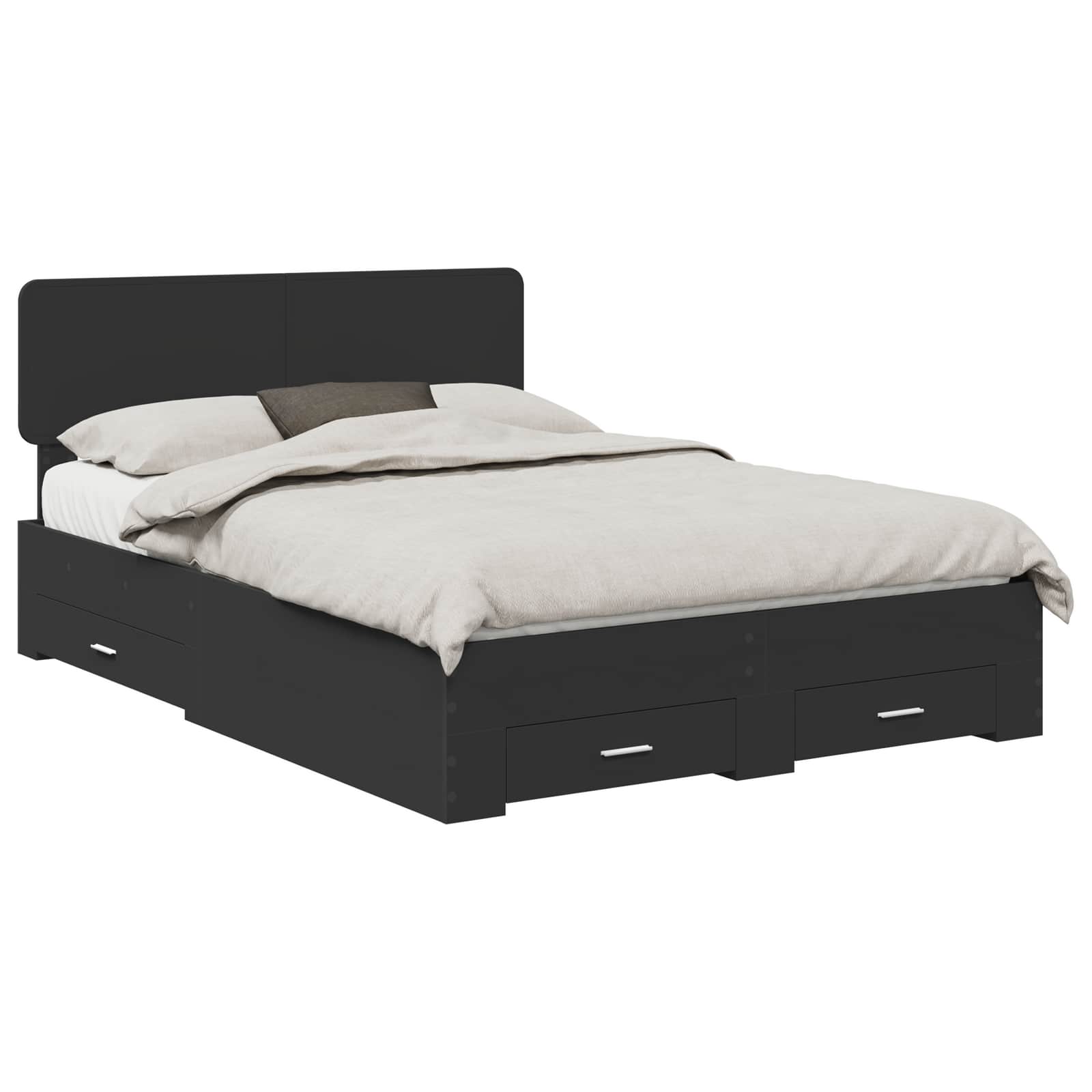 Bedframe Met Hoofdeinde Bewerkt Hout 140 x 190 cm Zwart