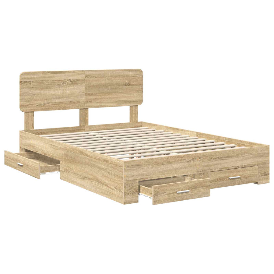 Bedframe met hoofdeinde Sonoma Eiken 140 x 190 cm Bewerkt hout