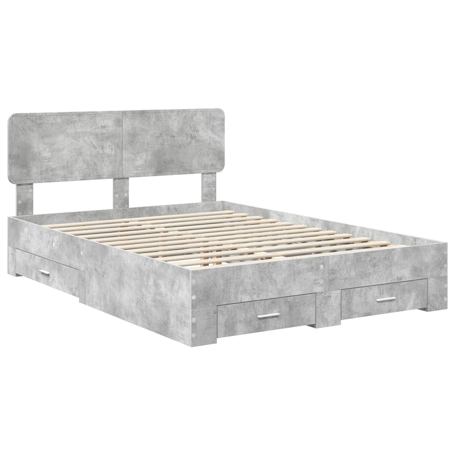 Bedframe met hoofdeinde Beton Grijs 140 x 190 cm Bewerkt hout