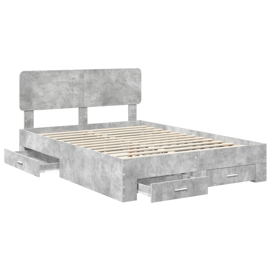 Bedframe met hoofdeinde Beton Grijs 140 x 190 cm Bewerkt hout