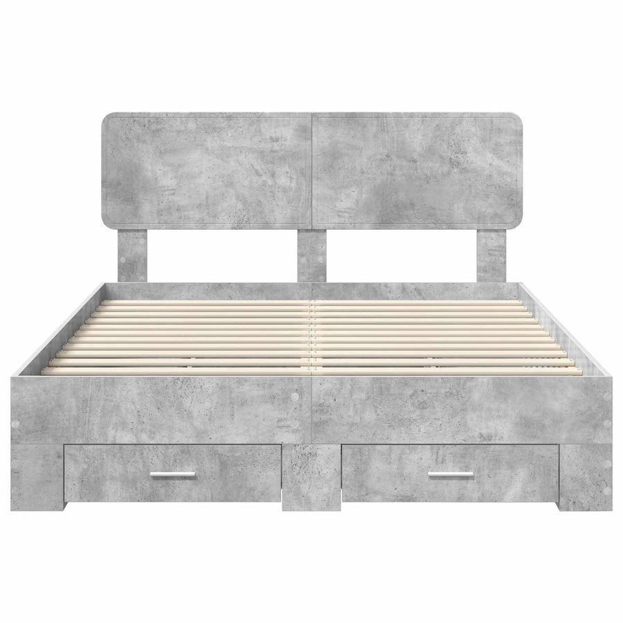 Bedframe met hoofdeinde Beton Grijs 140 x 190 cm Bewerkt hout