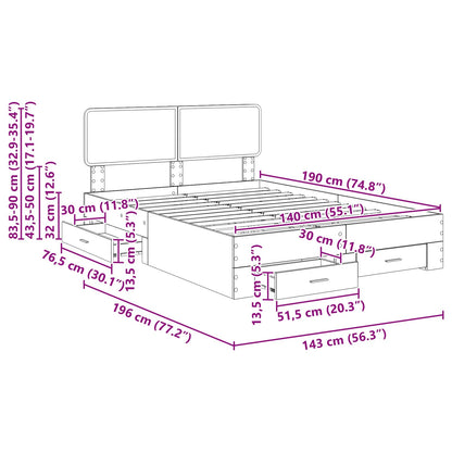 Bedframe met hoofdeinde Beton Grijs 140 x 190 cm Bewerkt hout