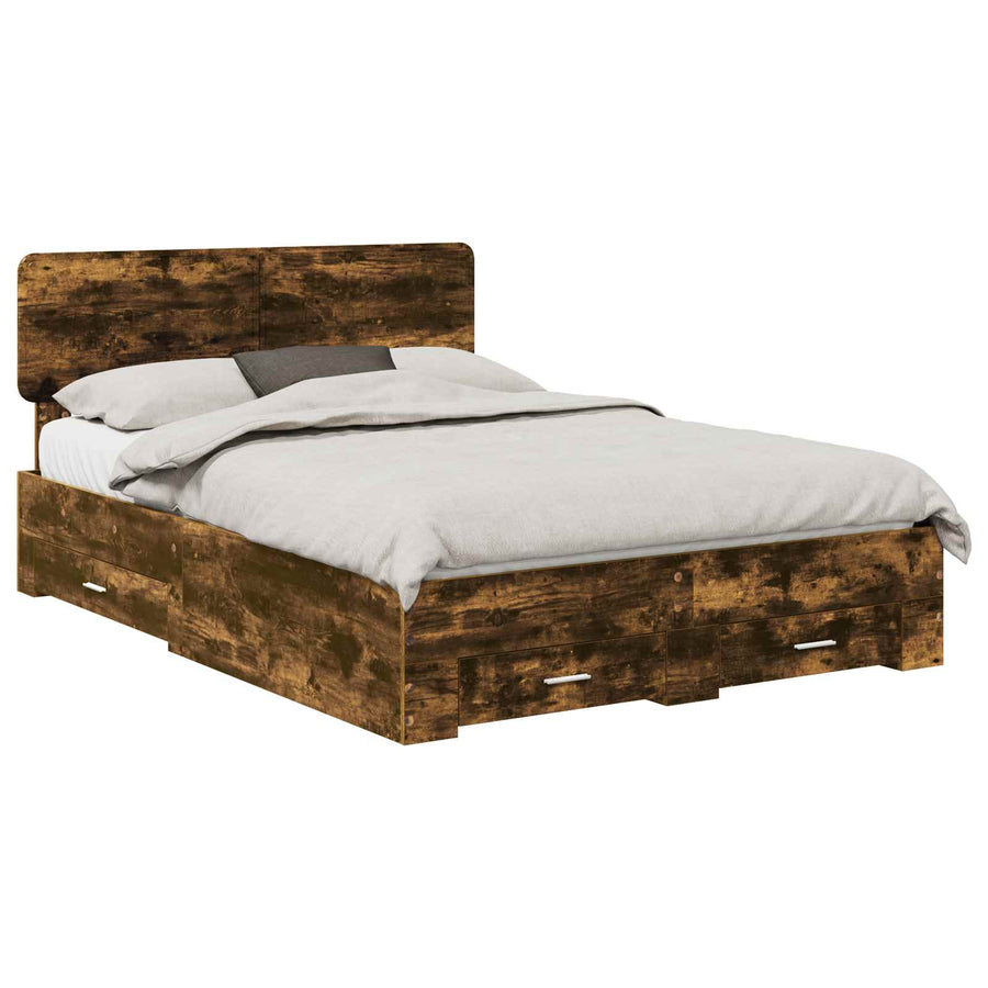 Bedframe met hoofdeinde Gerookt eiken 140 x 190 cm Bewerkt hout