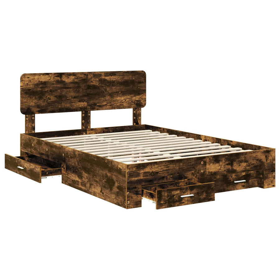 Bedframe met hoofdeinde Gerookt eiken 140 x 190 cm Bewerkt hout