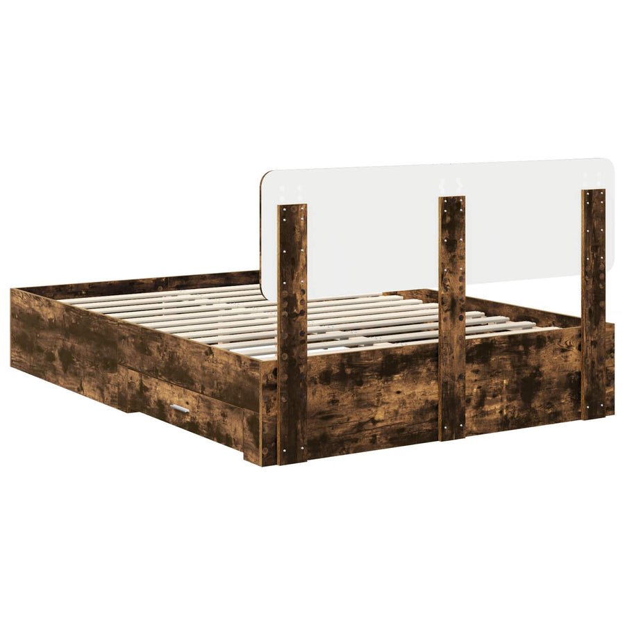 Bedframe met hoofdeinde Gerookt eiken 140 x 190 cm Bewerkt hout
