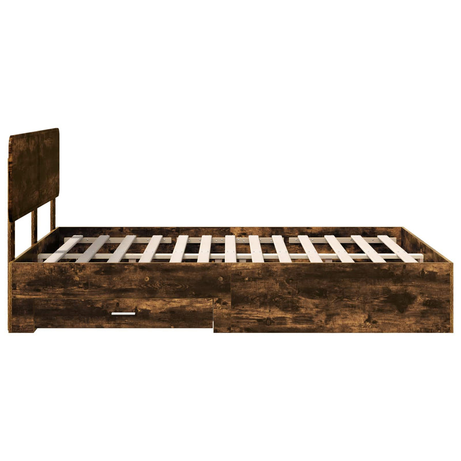 Bedframe met hoofdeinde Gerookt eiken 140 x 190 cm Bewerkt hout