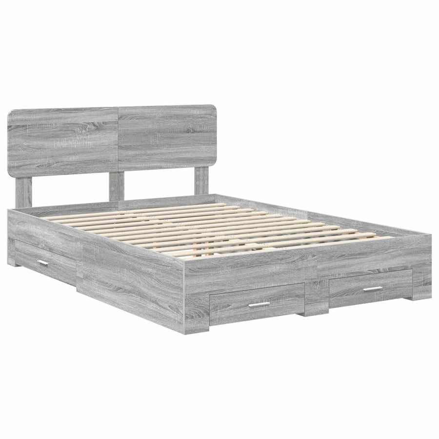 Bedframe met hoofdeinde Grijs Sonoma 140 x 190 cm Bewerkt hout