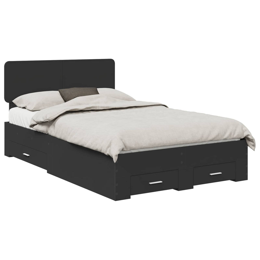 Bedframe met hoofdeinde Zwart 135 x 190 cm Bewerkt hout