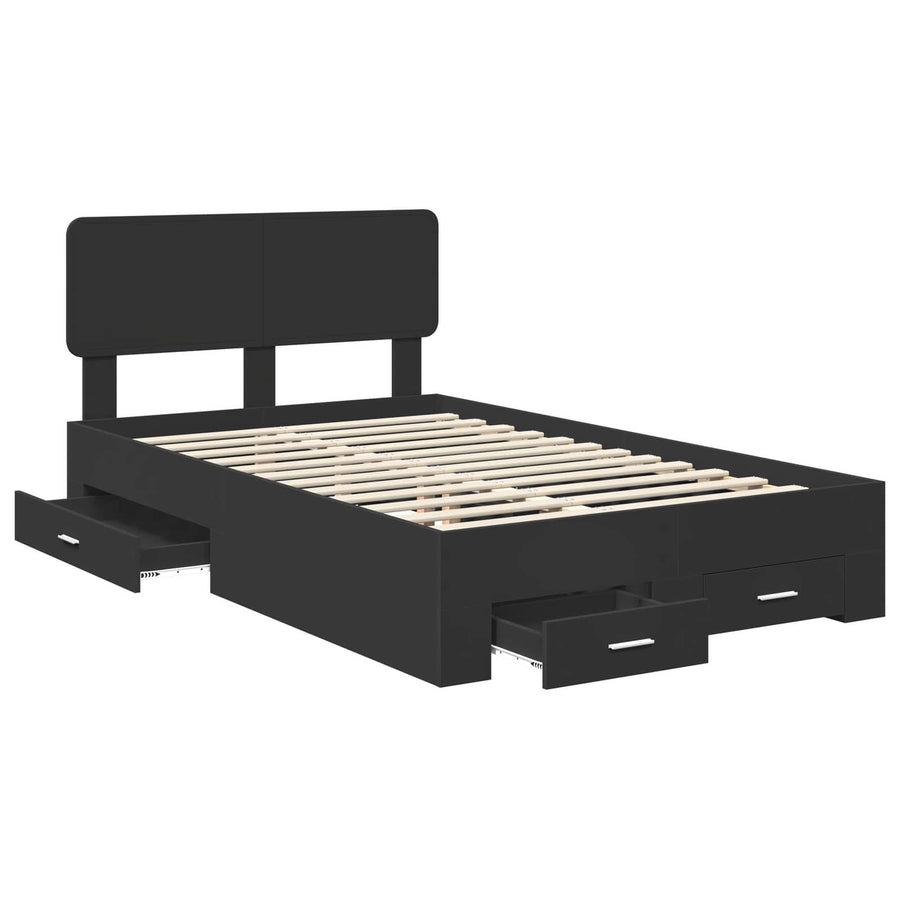 Bedframe met hoofdeinde Zwart 135 x 190 cm Bewerkt hout