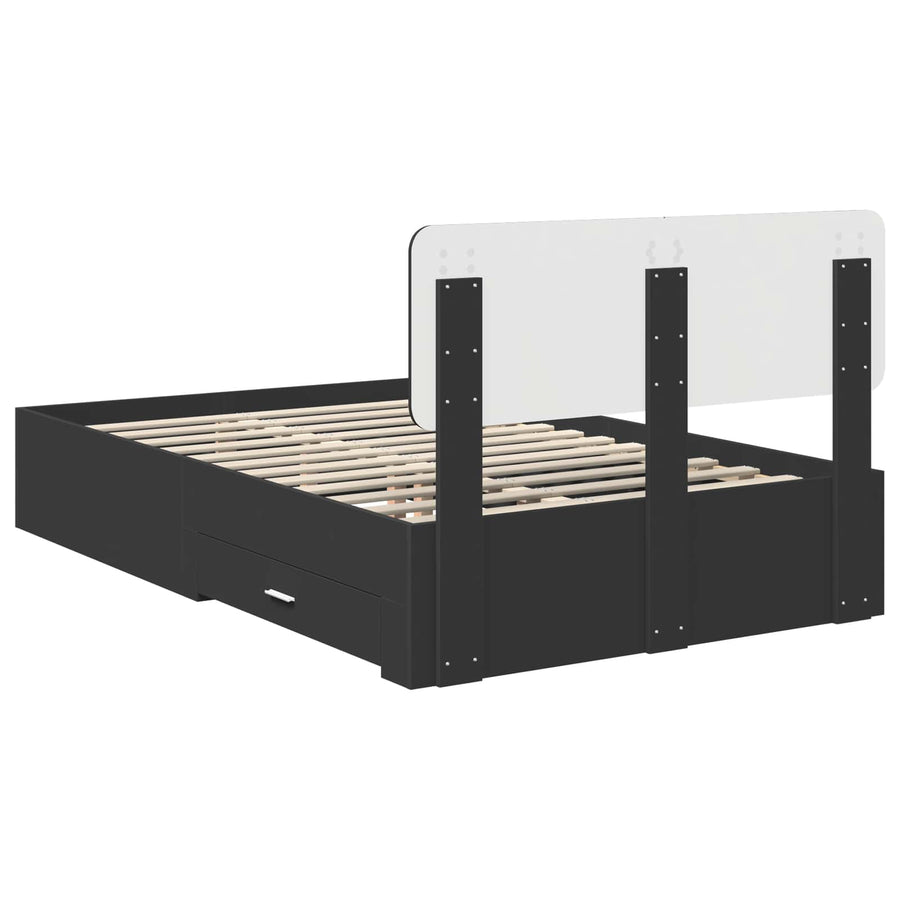 Bedframe met hoofdeinde Zwart 135 x 190 cm Bewerkt hout