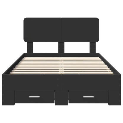 Bedframe met hoofdeinde Zwart 135 x 190 cm Bewerkt hout